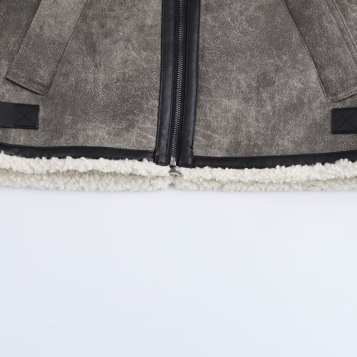 Damska oversize Flight kurtka z Teddy Lining, imitacja skóry Accents i Buckles Lumaza