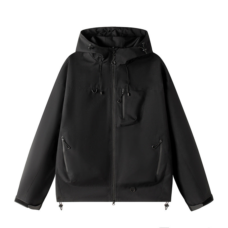 Męska lekka Tech softshell kurtka z kapturem, regulowany dół i kontrastowy zamkiems