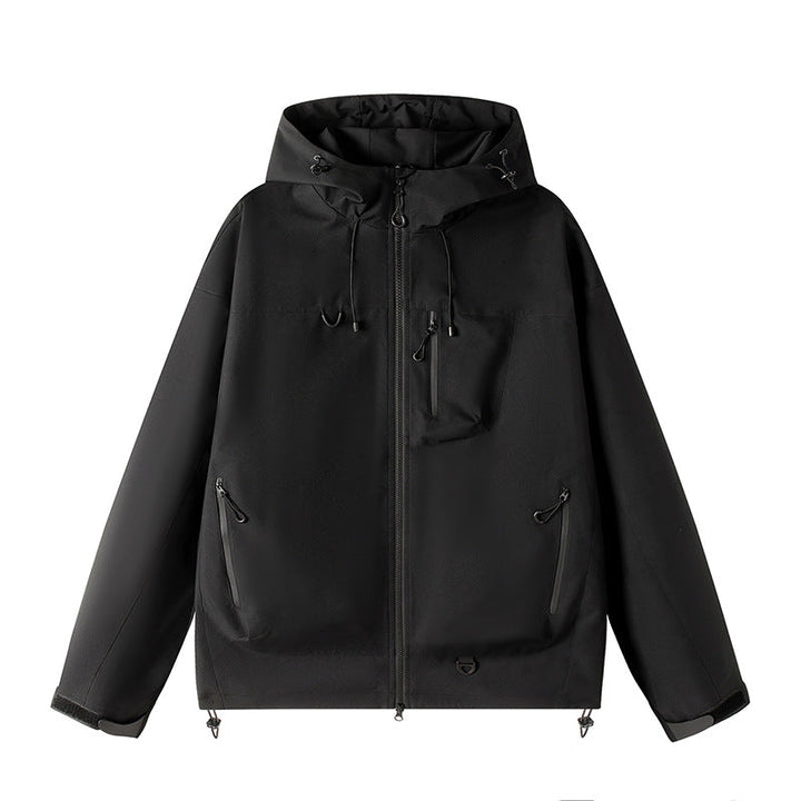 Męska lekka Tech softshell kurtka z kapturem, regulowany dół i kontrastowy zamkiems