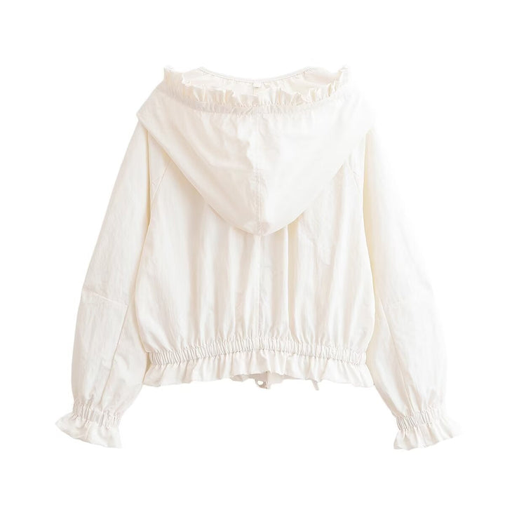 Damska lekka krótka Transitional kurtka z Ruffled kołnierzem, ściągaczem i Elastic Cuffs Lumaza