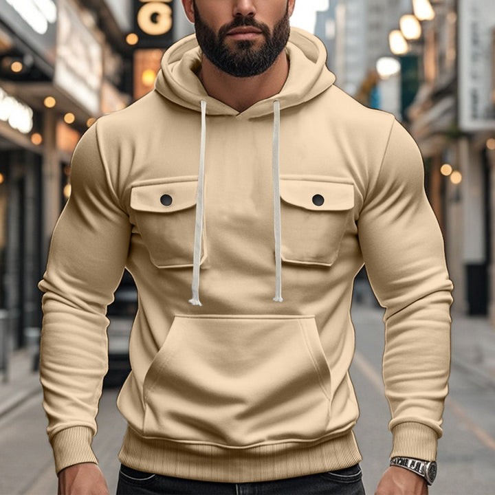 Męska sportowa bluza z kapturem z patch kieszenie z klapkami, kieszeń kangurka, i narrow Dół