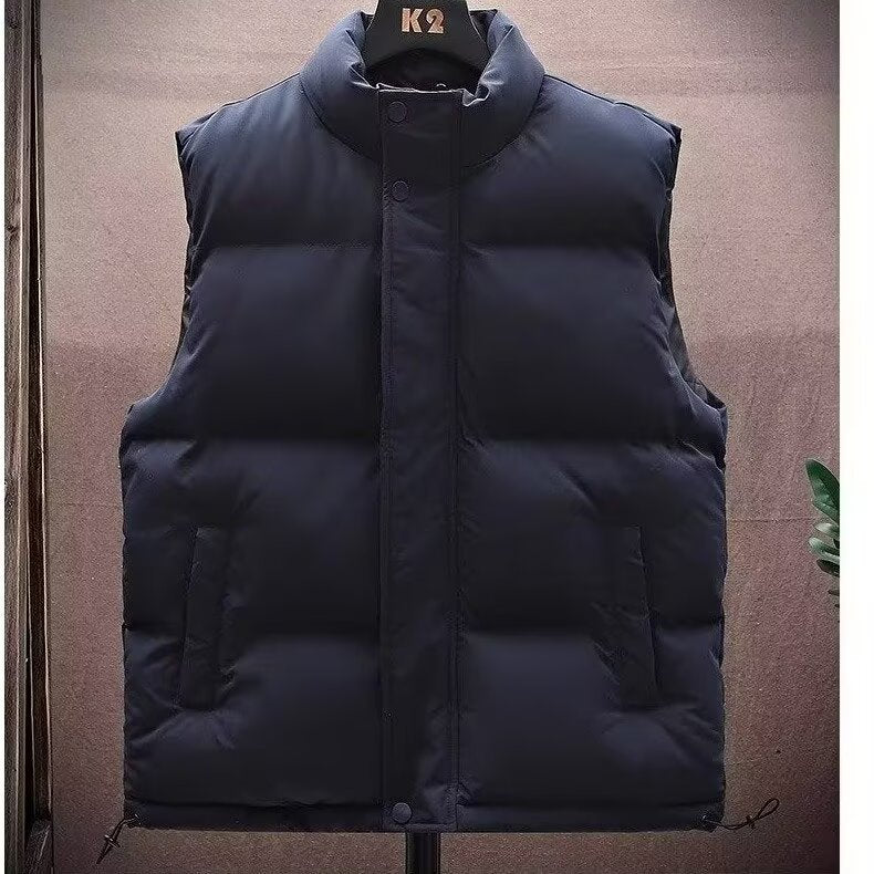 Męska ocieplana Sleeveless pikowana kamizelka z stójką i ukryty zatrzask listwa