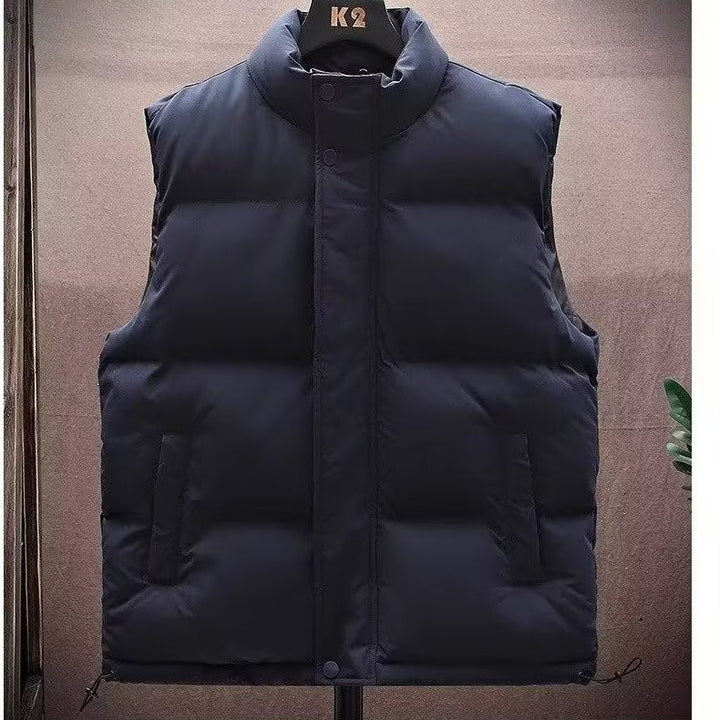 Męska ocieplana Sleeveless pikowana kamizelka z stójką i ukryty zatrzask listwa