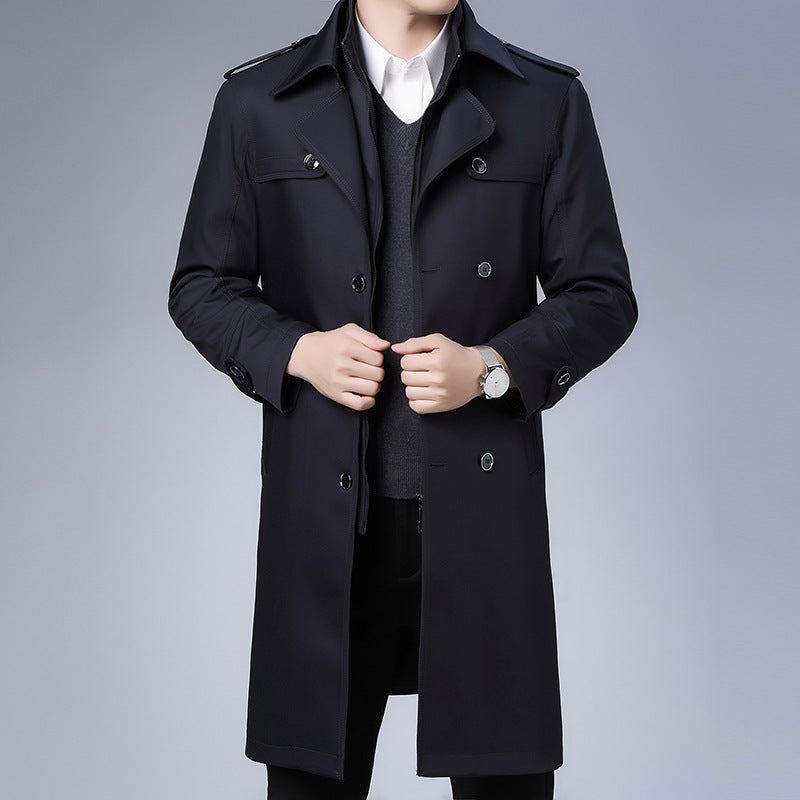Męski klasyczny wodoodporny trench płaszcz z double guzik row i pagony