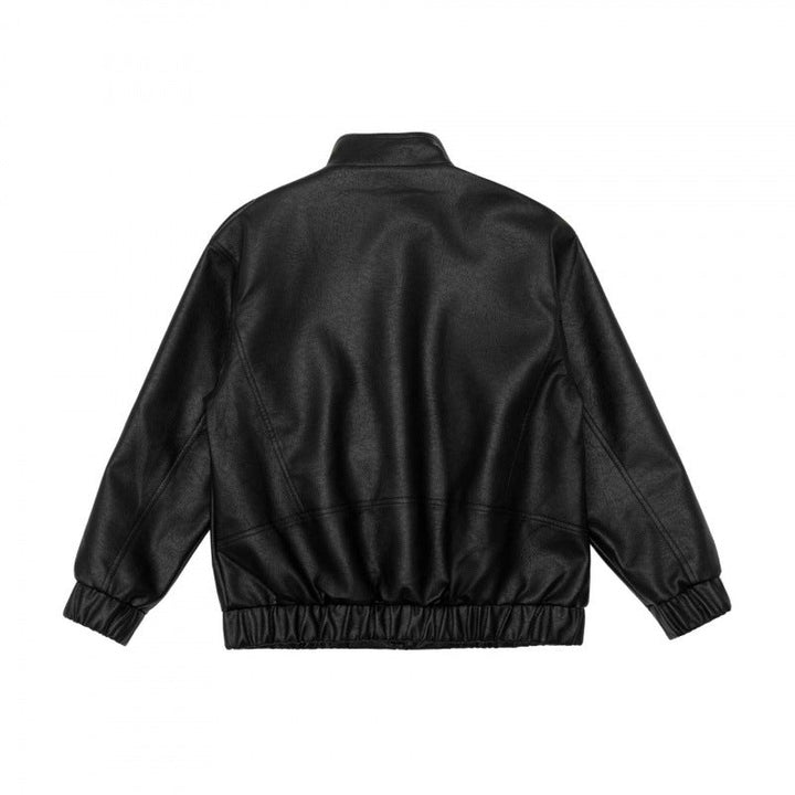 Męska boxy imitacja skóra Blouson z stójką, Shoulder Epaulettes i elastycznym dołem