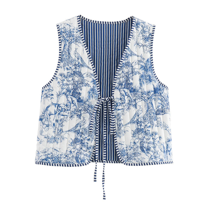 Damska Patchwork kamizelka z Tie Band i V-Neck Lumaza