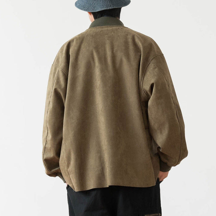 Męski Loose Koszula wierzchnia wykonany z Suede Imitation z Guzik Placket i Large Przód Kieszenie