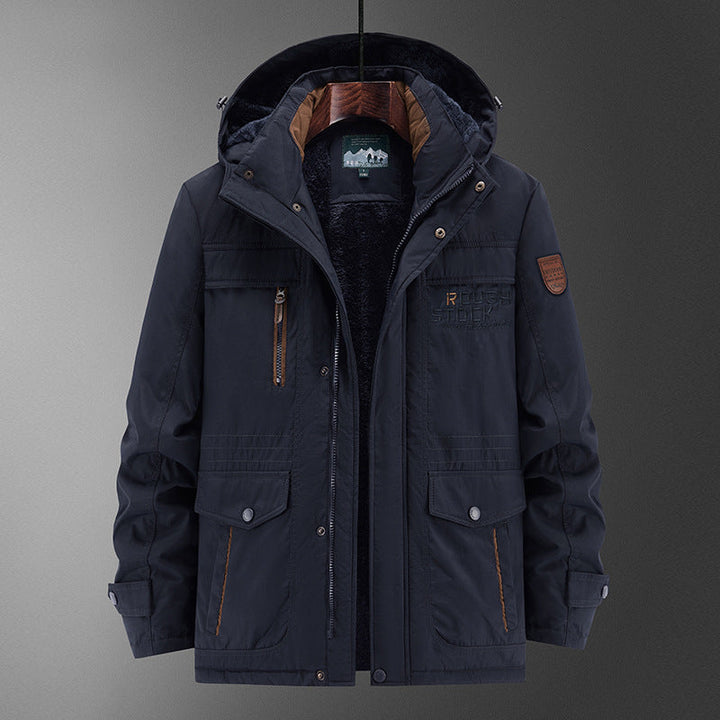 Męski Solidny Ocieplany Field Parka z Teddy Podszewka, Kaptur, i Multi-funkcjonalny Kieszenie