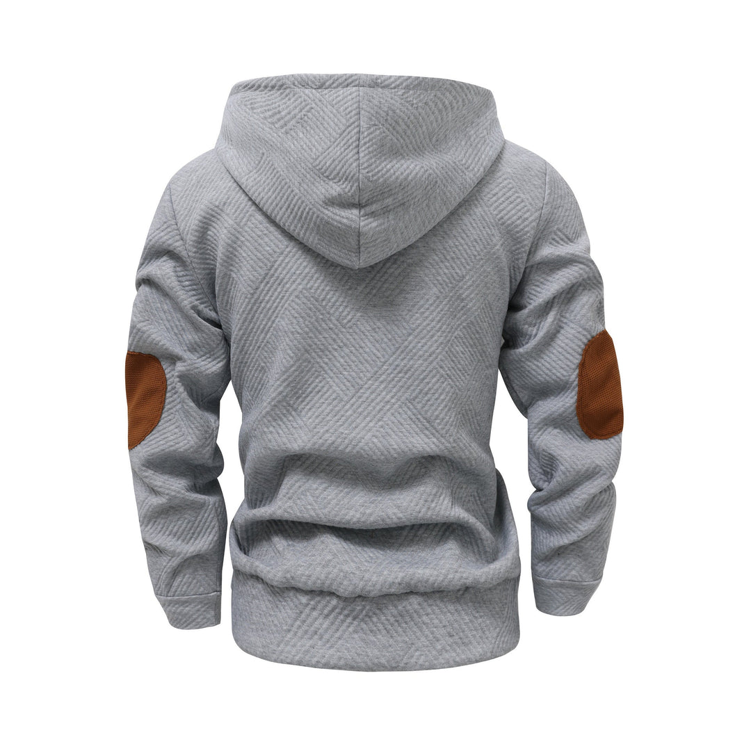 Męska strukturalny bluza z kapturem w Henley Styl z kontrastowy wykończenie i elbow patches