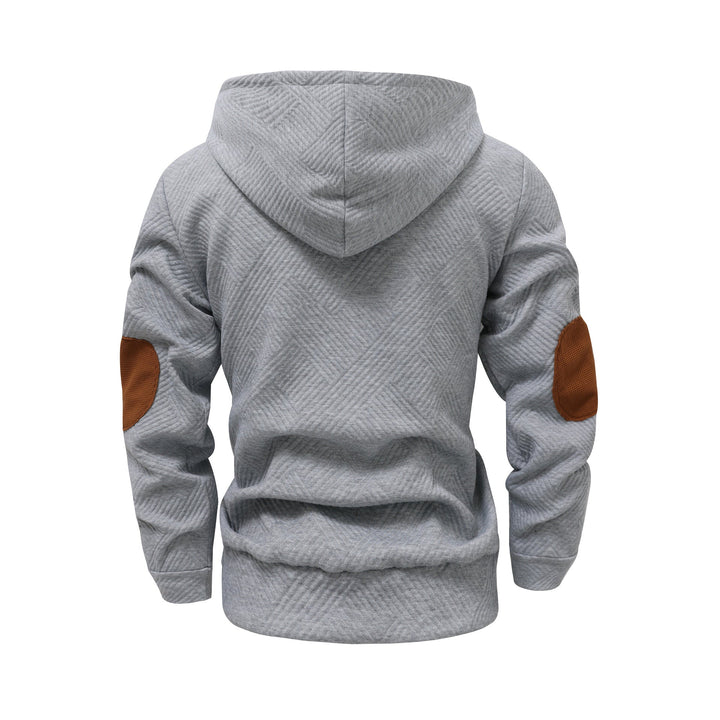 Męska strukturalny bluza z kapturem w Henley Styl z kontrastowy wykończenie i elbow patches