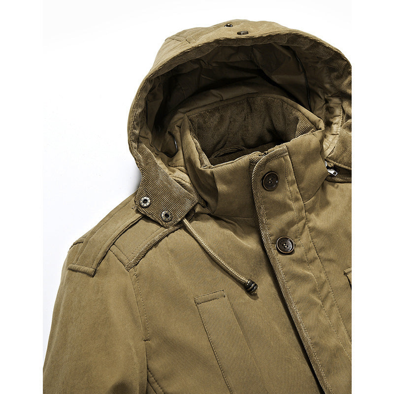 Męski Ocieplany Płótno Field Parka z Sherpa Podszewka i Kaptur Kołnierz