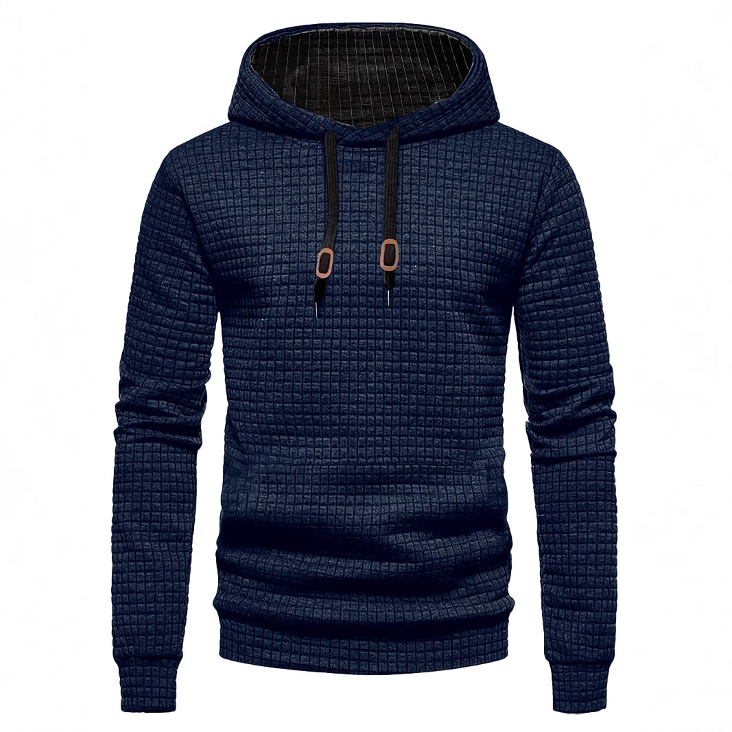 Męska pikowana bluza z kapturem z rectangular quilting, ściągacz i prążkowane mankiety