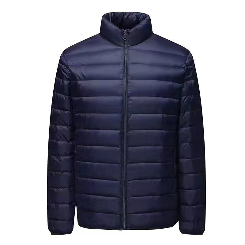 Męska ultra-lekka packable micro pikowana kurtka z stójką, ocieplana wsulation i wwd-resistant shell
