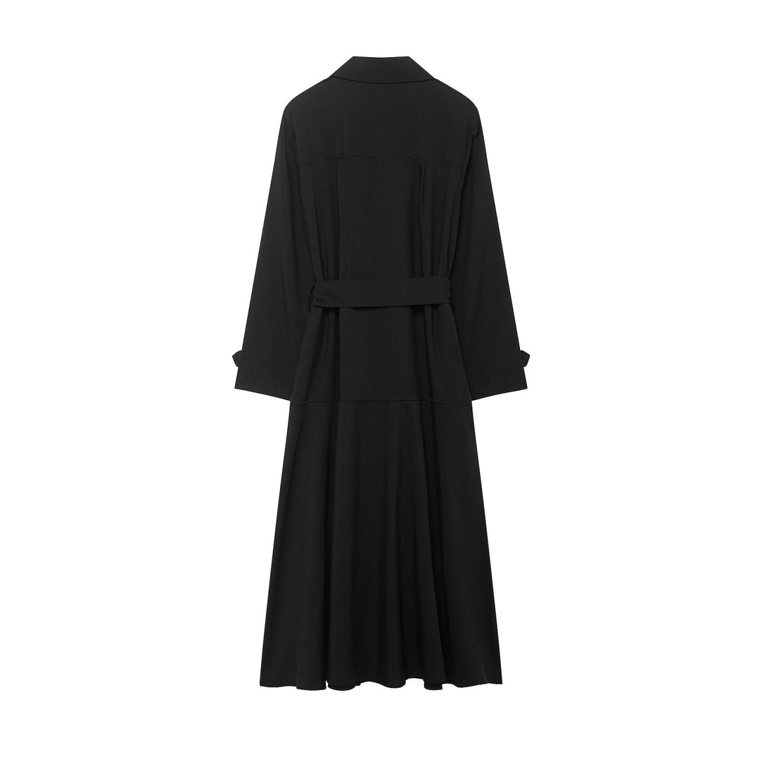 Damska Maxi Trench z figure-flattering wiązanym paskiem i podwójna guzikami listwą Lumaza