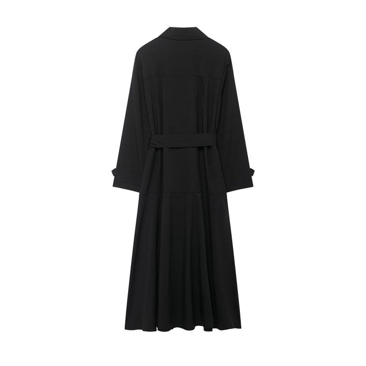 Damska Maxi Trench z figure-flattering wiązanym paskiem i podwójna guzikami listwą Lumaza