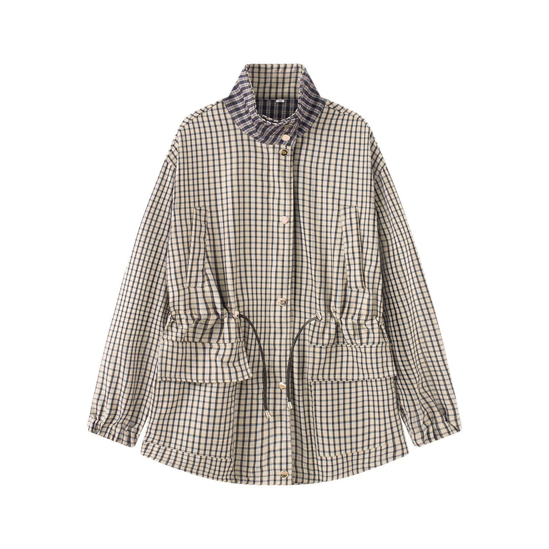 Damska Checked oversize Parka kurtka z ściągaczem i ze stójką Lumaza