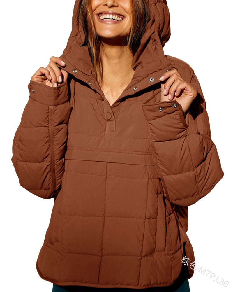 Damska Pikowana Lined Pull-Over Anorak z Kaptur