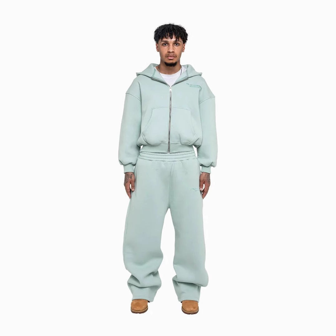 Męska Codzienny zip-up bluza z kapturem i palazzo spodnie set z dropped-shoulder sylwetka