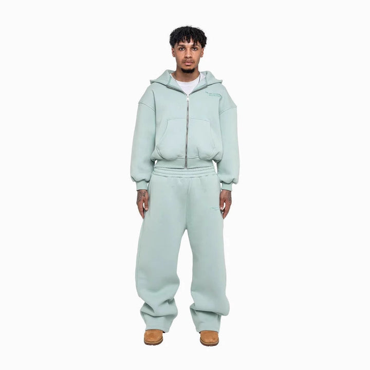 Męska Codzienny zip-up bluza z kapturem i palazzo spodnie set z dropped-shoulder sylwetka