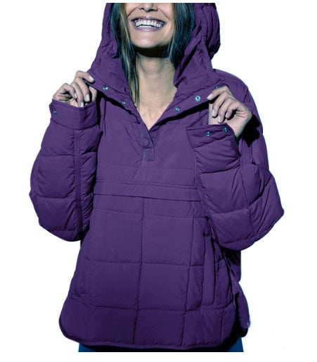 Damska Pikowana Lined Pull-Over Anorak z Kaptur