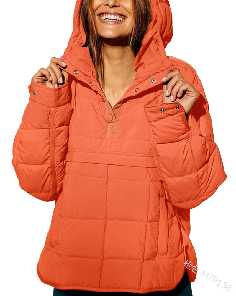 Damska Pikowana Lined Pull-Over Anorak z Kaptur