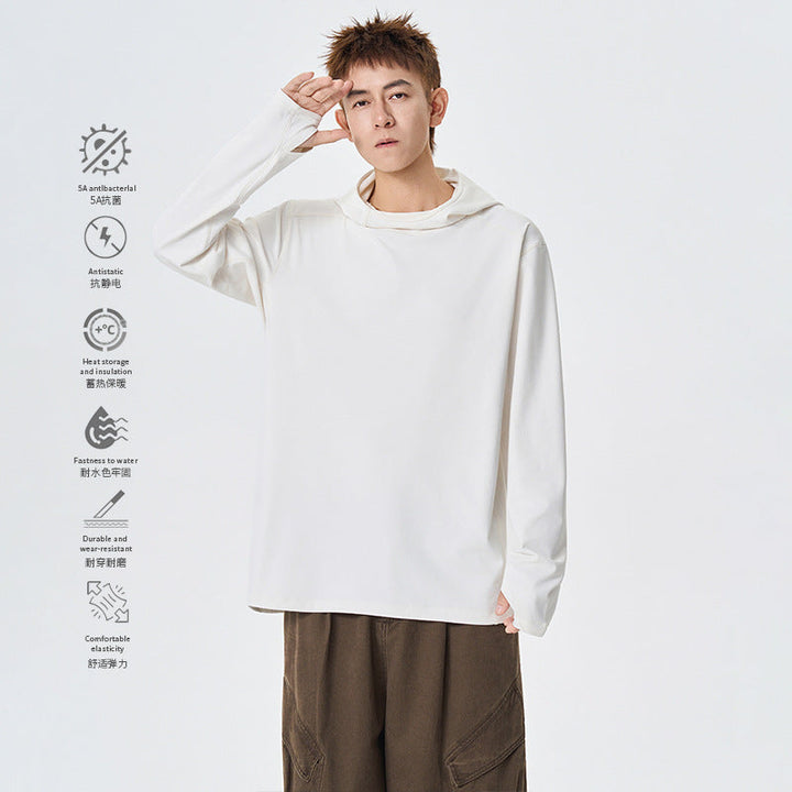 Herren Kapuzenpullover mit hohem Schalkragen aus technischem Stretchjersey