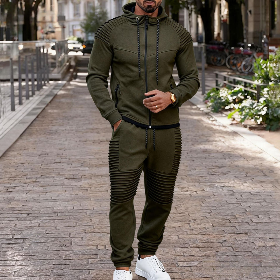 Męska sportowa bluza z kapturem sweat set z prążkowany biker panels