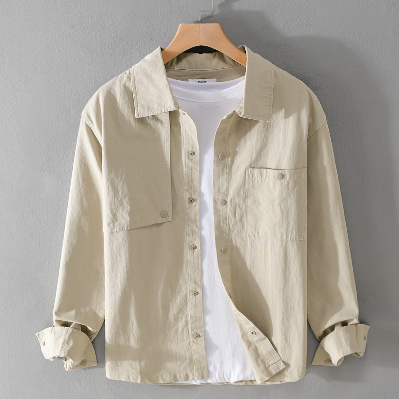 Męski Minimalist Bawełna Utility Koszula wierzchnia z Snap Placket i Kieszenie na piersi
