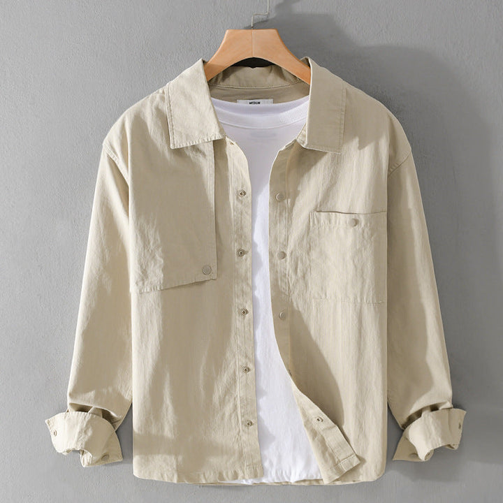 Męski Minimalist Bawełna Utility Koszula wierzchnia z Snap Placket i Kieszenie na piersi