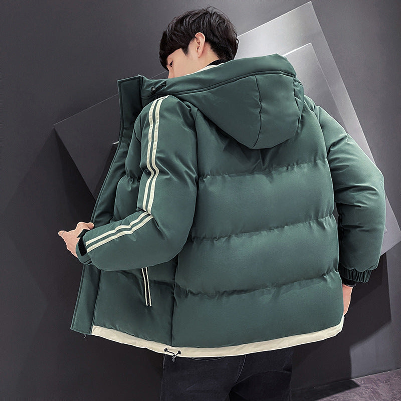 Męski Sporty Pikowany Parka z Kaptur, Kontrastowy Trim i Rękaw Paski