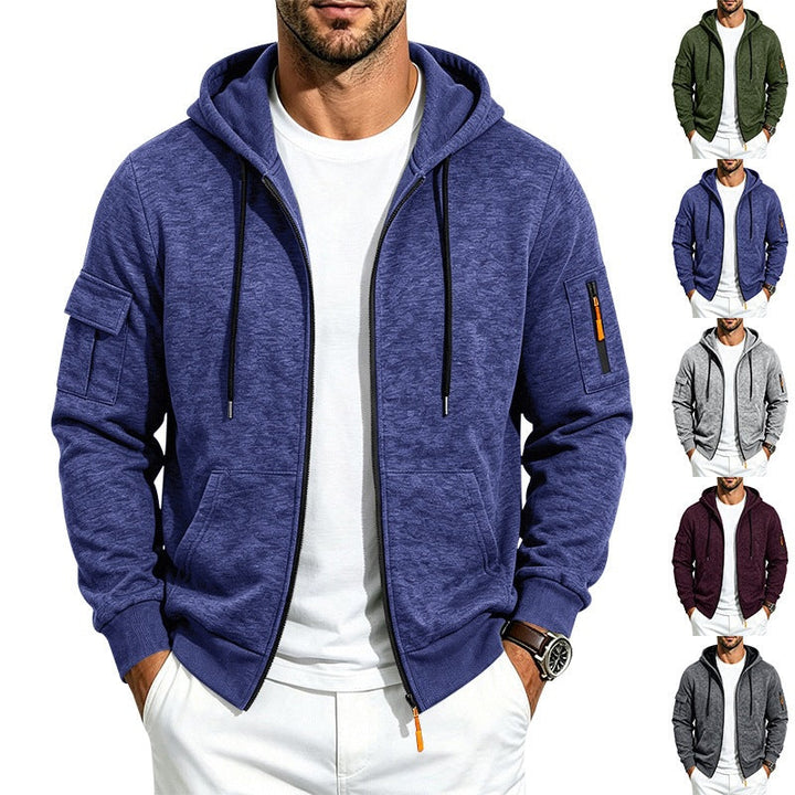 Męska bluza z kapturem bluza kurtka z zamek i rękaw kieszeń