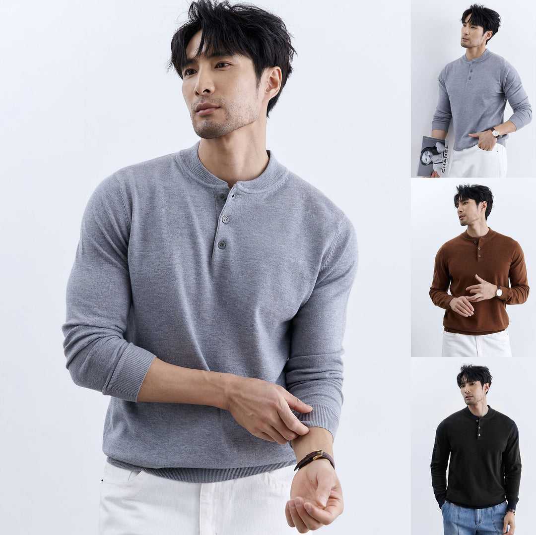 Męska Stylowy Długa Rękaw Henley Sweter