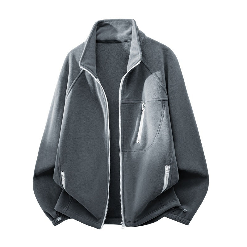Kurtka męska polarowa z wysoki stójką, multiple zamkiem kieszeniami, i ergonomic raglan krój