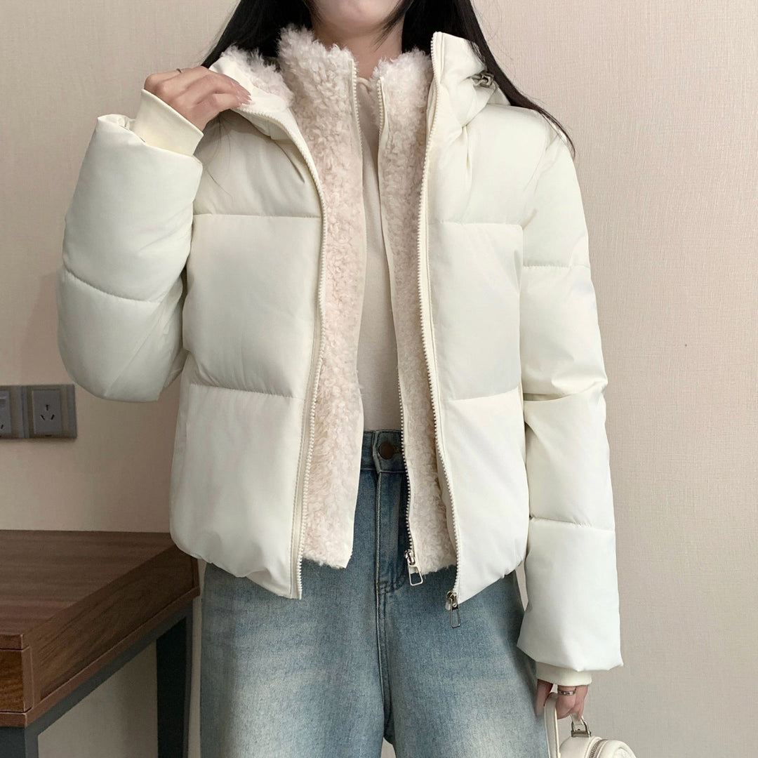 Damska krótka ocieplana podwójna kurtka z detachable teddy inner lining i high ze stójką Lumaza