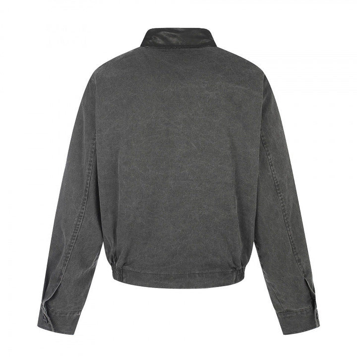 Męska krótki-cut bomberka blouson kurtka w vwtage canvas z skóra kołnierzem i waist belt
