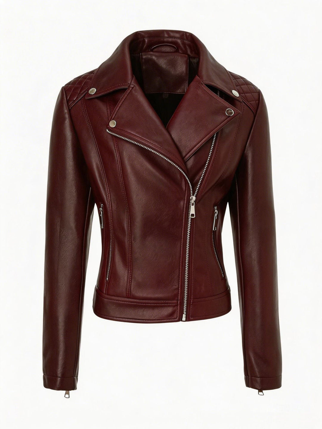 Damska taliowana Biker Leather kurtka z pikowana Shoulders Lumaza