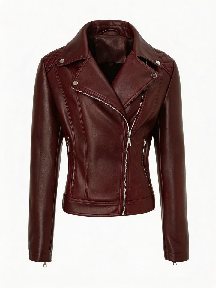 Damska taliowana Biker Leather kurtka z pikowana Shoulders Lumaza