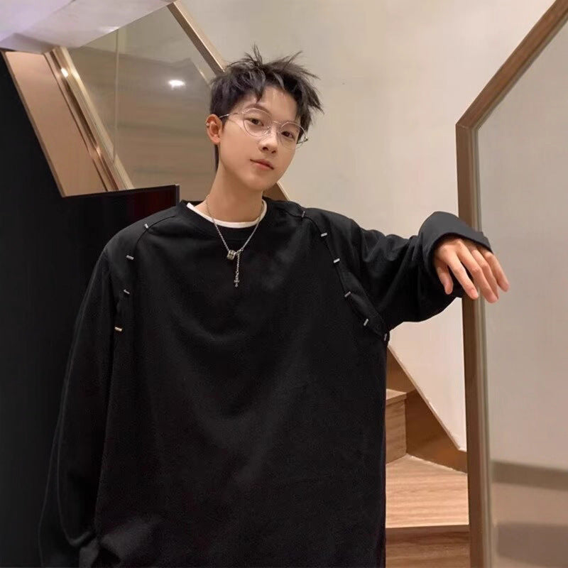 Męska Oversize Bluza z Safety Pin Detale i Drop Shoulder Drop