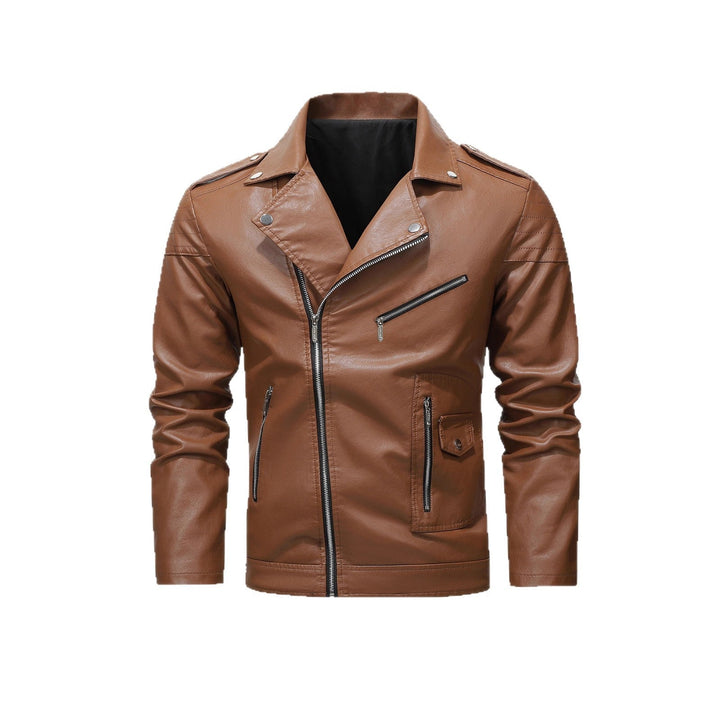 Męski biker kurtka wykonany z syntetyczna skóra z asymmetrical zamek i pikowany ramienny section