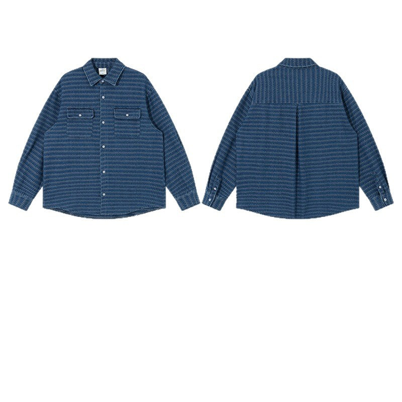 Unisex Strukturalny Bawełna Overshirt Kurtka z Zigzag Jacquard i Patch Kieszenie na piersi