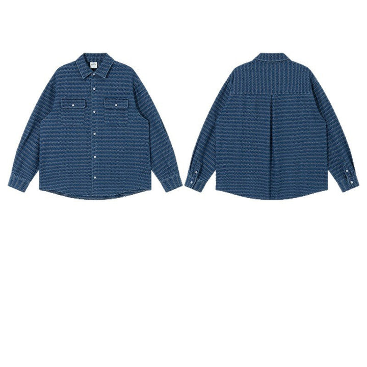 Unisex Strukturalny Bawełna Overshirt Kurtka z Zigzag Jacquard i Patch Kieszenie na piersi