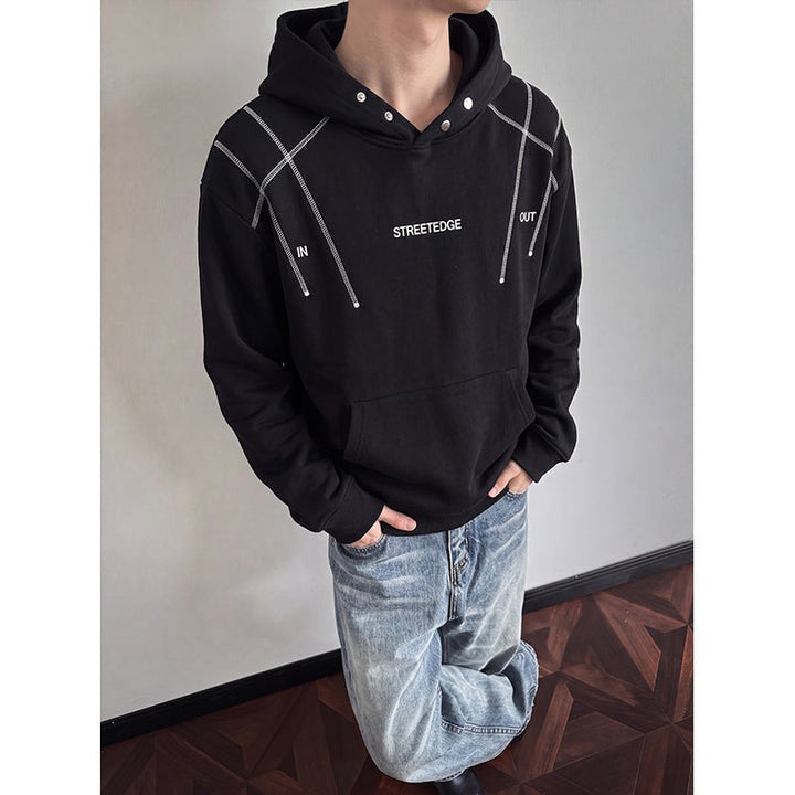 Męska streetwear bluza z kapturem z studs i kontrastowy drawstrings