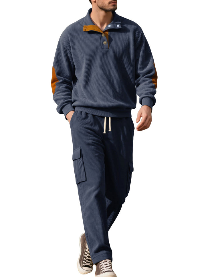Męska strukturalny turtleneck pulower z Stójka, press stud listwa, i welur elbow patches