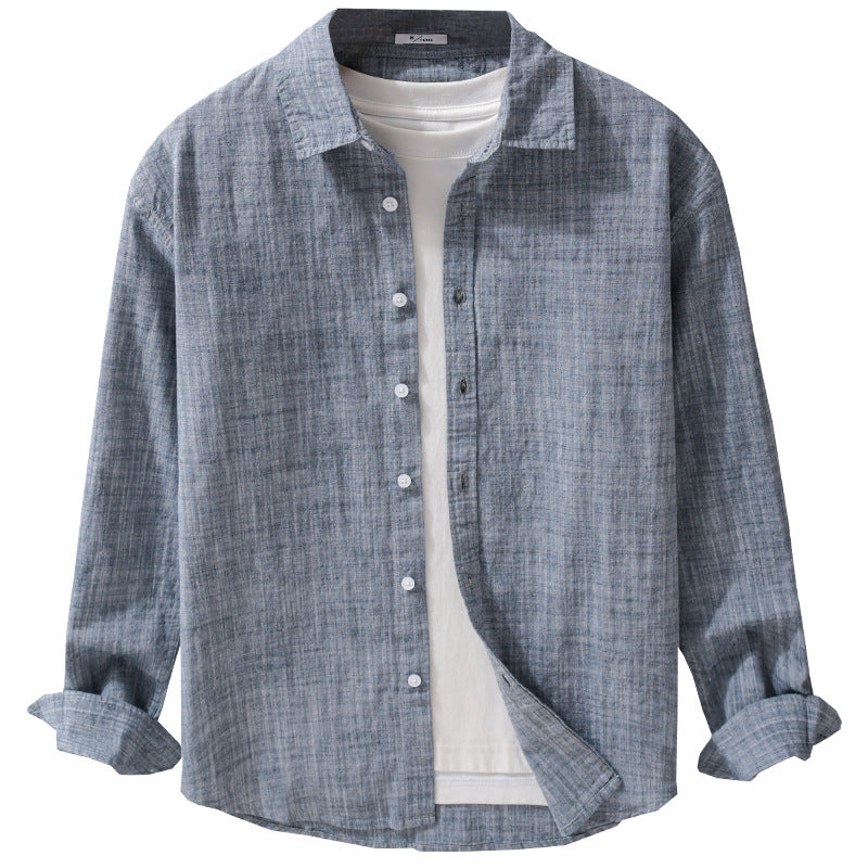 Męski Textured Linen-Cotton Koszula wierzchnia w Luźny krój z Koszula Kołnierz i Continuous Guzik Placket