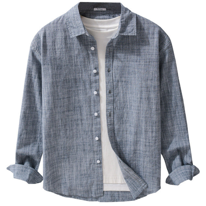 Męski Textured Linen-Cotton Koszula wierzchnia w Luźny krój z Koszula Kołnierz i Continuous Guzik Placket