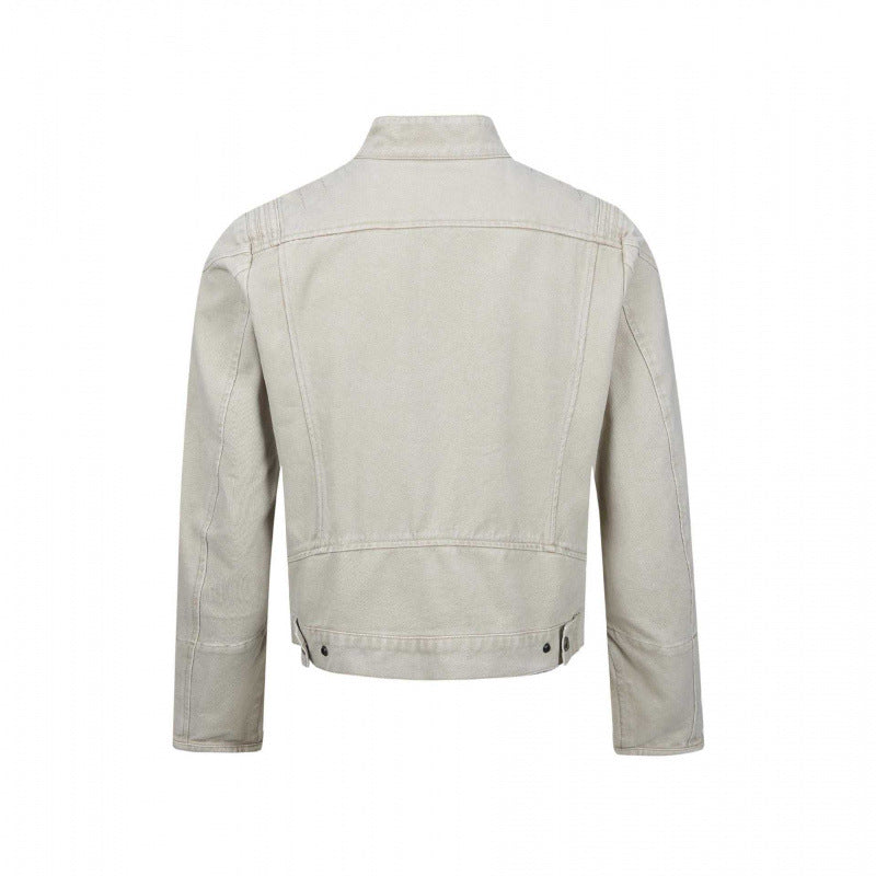 Męska Asymmetric krótka kurtka w Biker styl z stójką i Diagonal Metal zamkiem