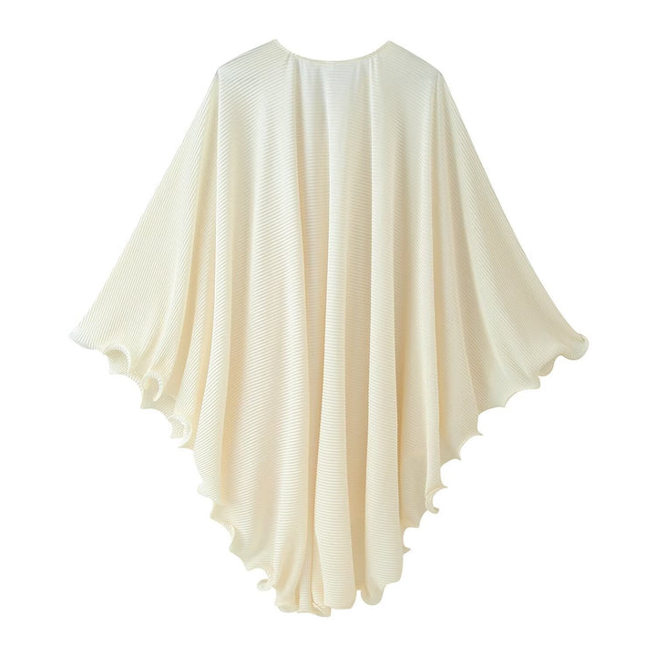 Damska Pleated peleryna Poncho z V Neck i Decorative Closure Lumaza