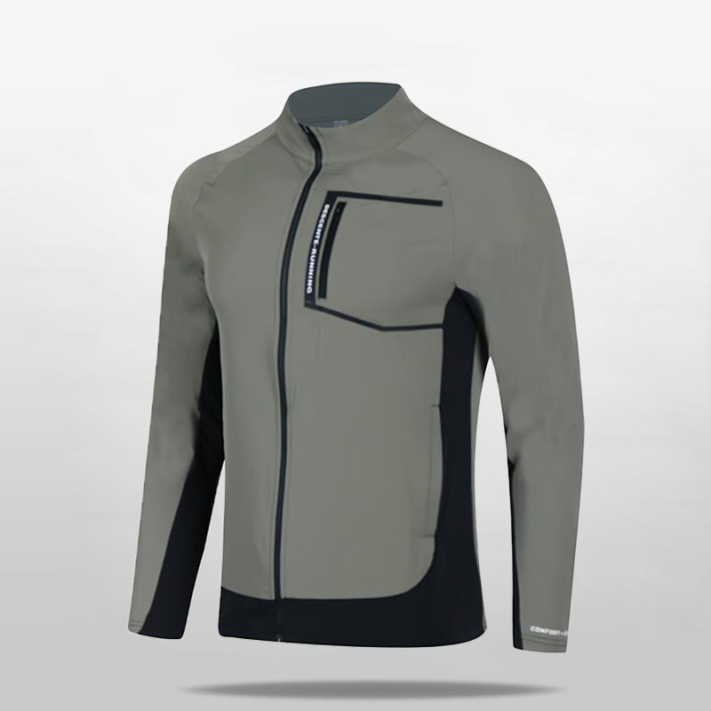 Męski oddychający wiatroszczelny running kurtka softshell z kołnierz ze stójką i kieszeń na piersi