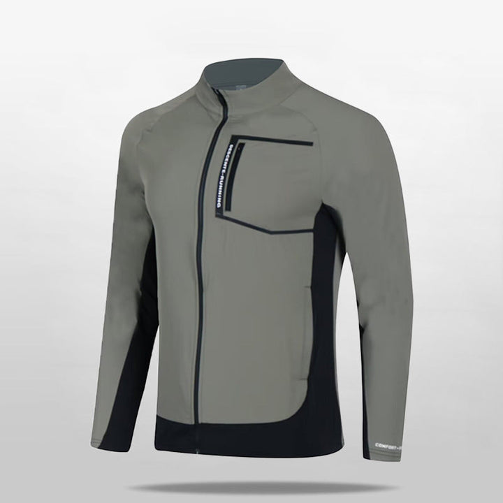 Męski oddychający wiatroszczelny running kurtka softshell z kołnierz ze stójką i kieszeń na piersi