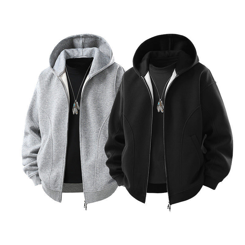 Herren Kapuzensweatjacke mit durchgehendem Reißverschluss, geripptem Saum und versteckten Seitentaschen